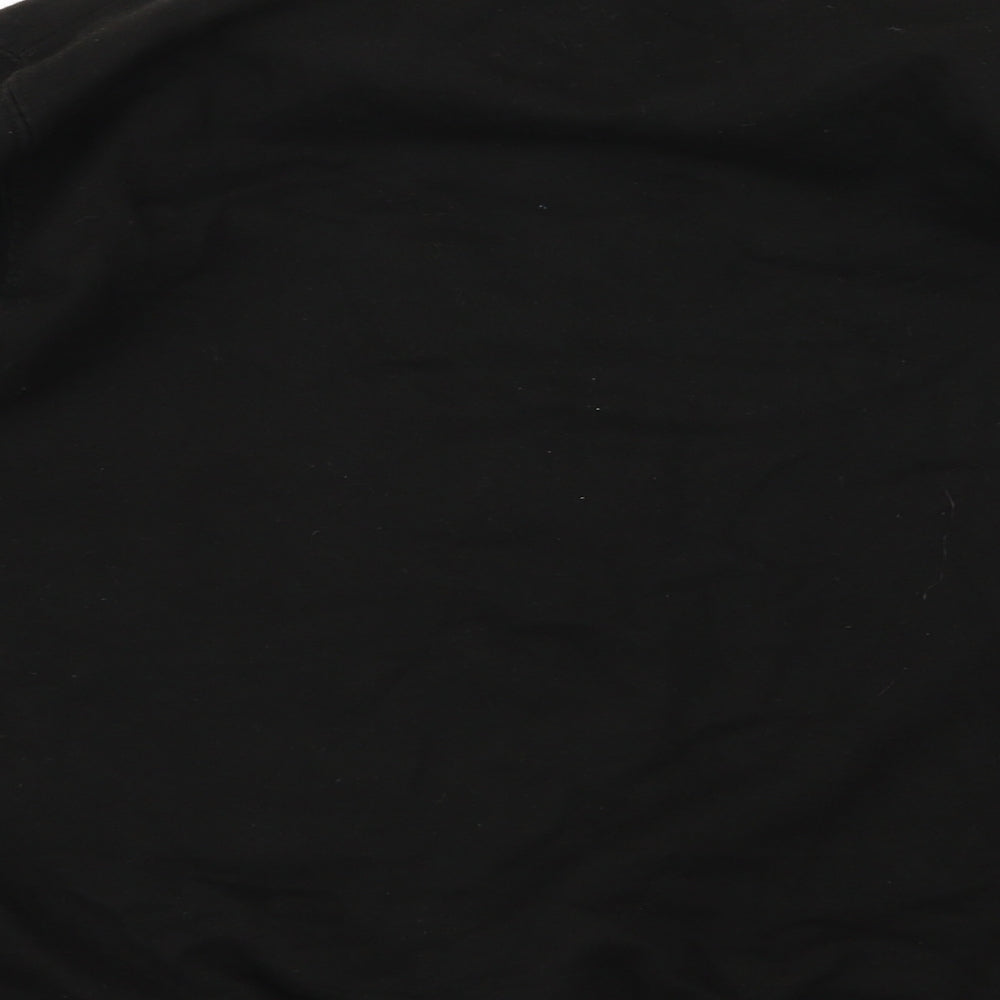 Brand and care label for Just Hoods girls’ black jumper, size 12-13, years