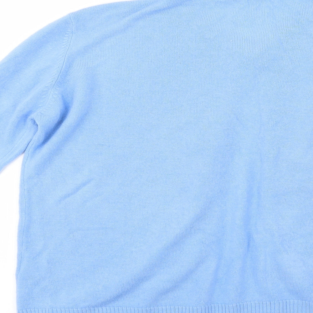 Brand and care label for Pure & Natural women’s blue knit cardigan jumper, size UK 14