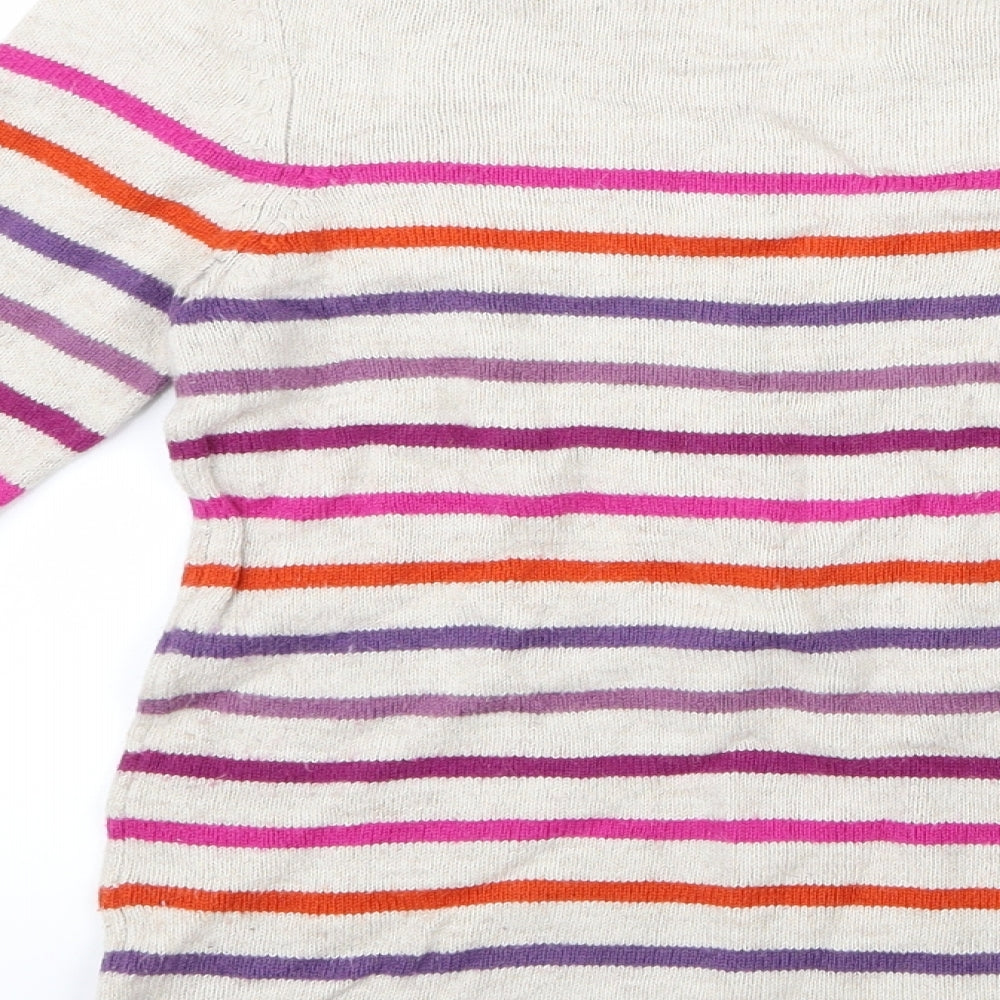 Brand and care label for H&M girls’ pink striped knit jumper, size 11-12, years