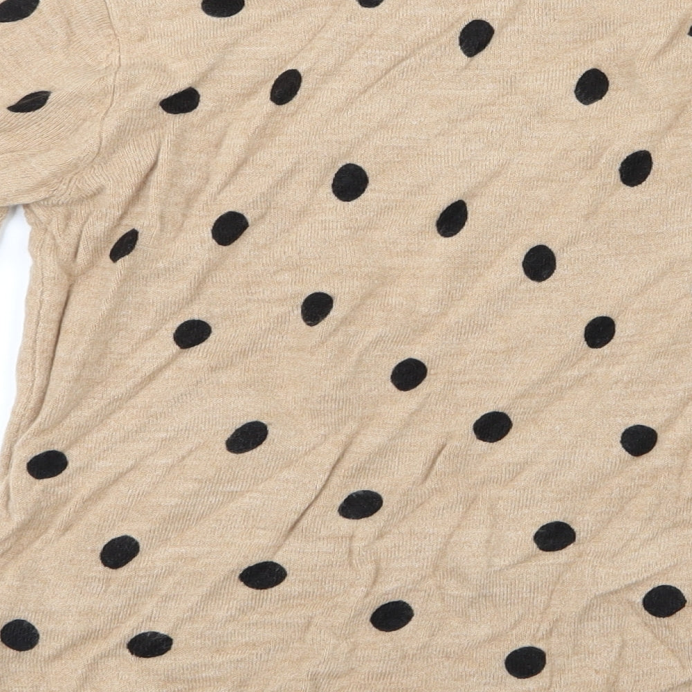 Brand and care label for Marks & Spencer women’s beige polka dot knit jumper, size UK 6