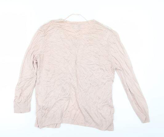 H&M Womens Pink Knit Cardigan Jumper Size 6 - Lace Detail