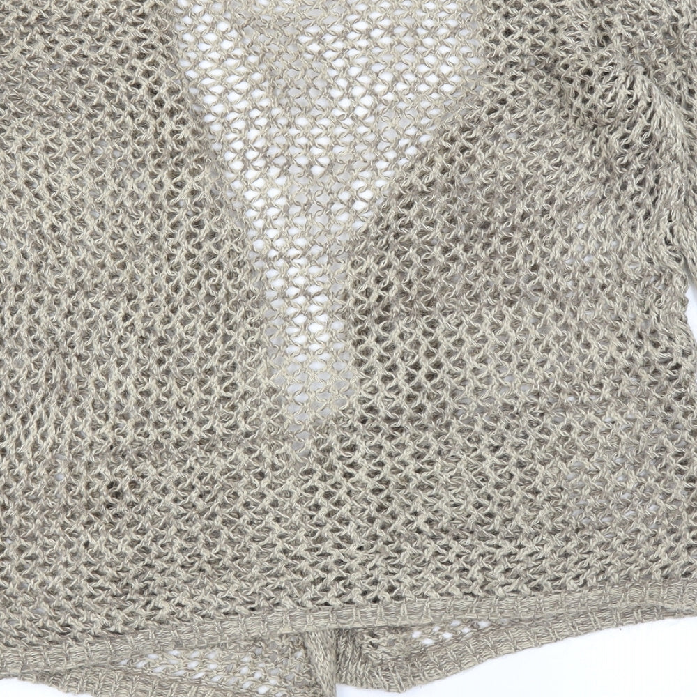 Brand and care label for internationale women’s beige cardigan jumper, size UK 12, - open knit