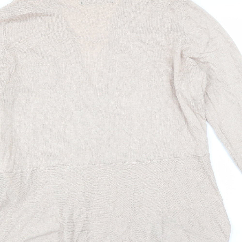 Brand and care label for Marks & Spencer women’s beige cardigan jumper, size UK 14
