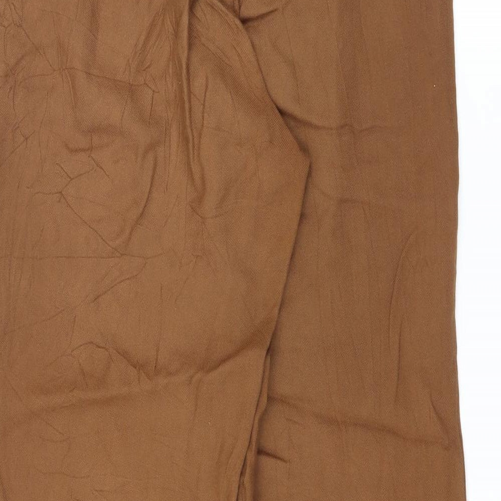 Brand and care label for H&M women’s brown trousers, size UK 10, 24-inch leg