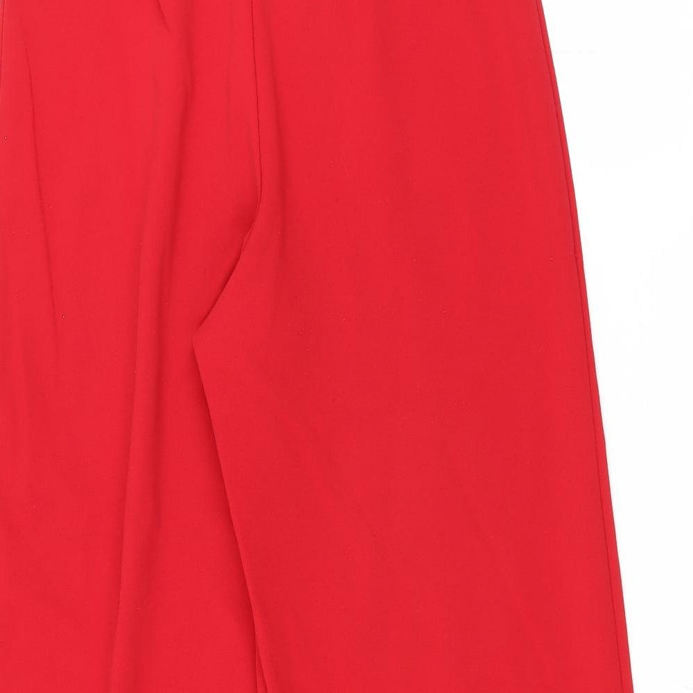 Brand and care label for Miss Selfridge women’s red trousers, size UK 6, 22-inch leg - cropped tie waist
