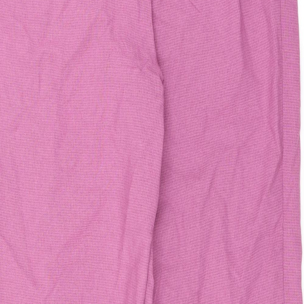 Brand and care label for Marks & Spencer women’s pink trousers, size UK 14, 29-inch leg