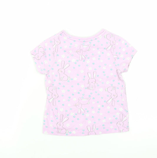 George Girls Purple Basic T-Shirt Size 2-3 Years - rabbits