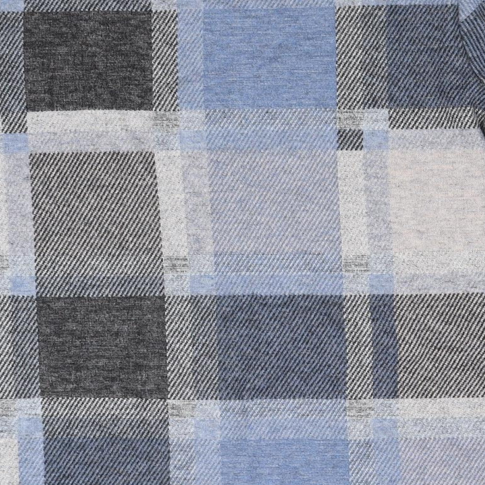 Brand and care label for Marks & Spencer women’s blue check knit jumper, size UK 16