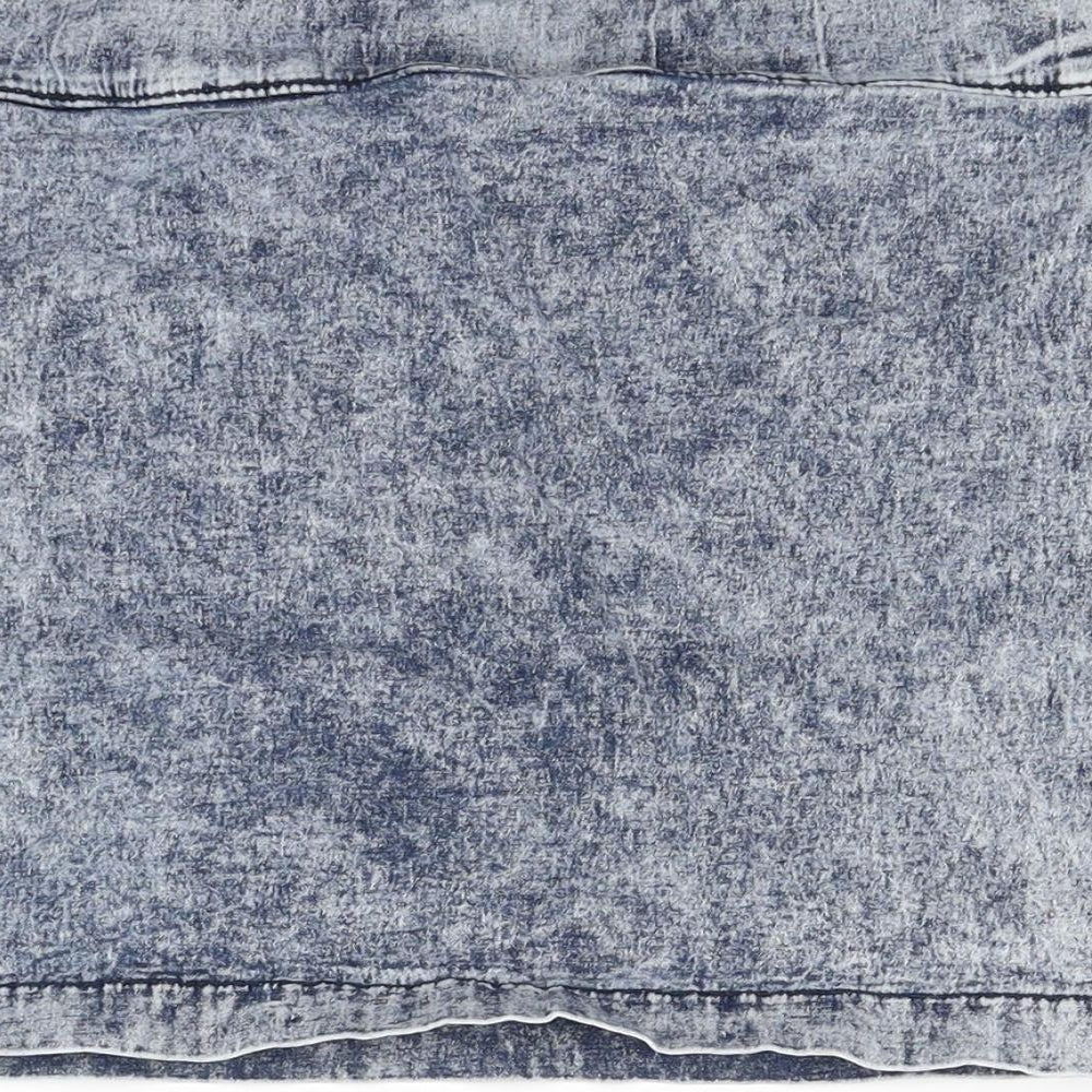 Brand and care label for Forever 21 women’s blue denim mini skirt, size S