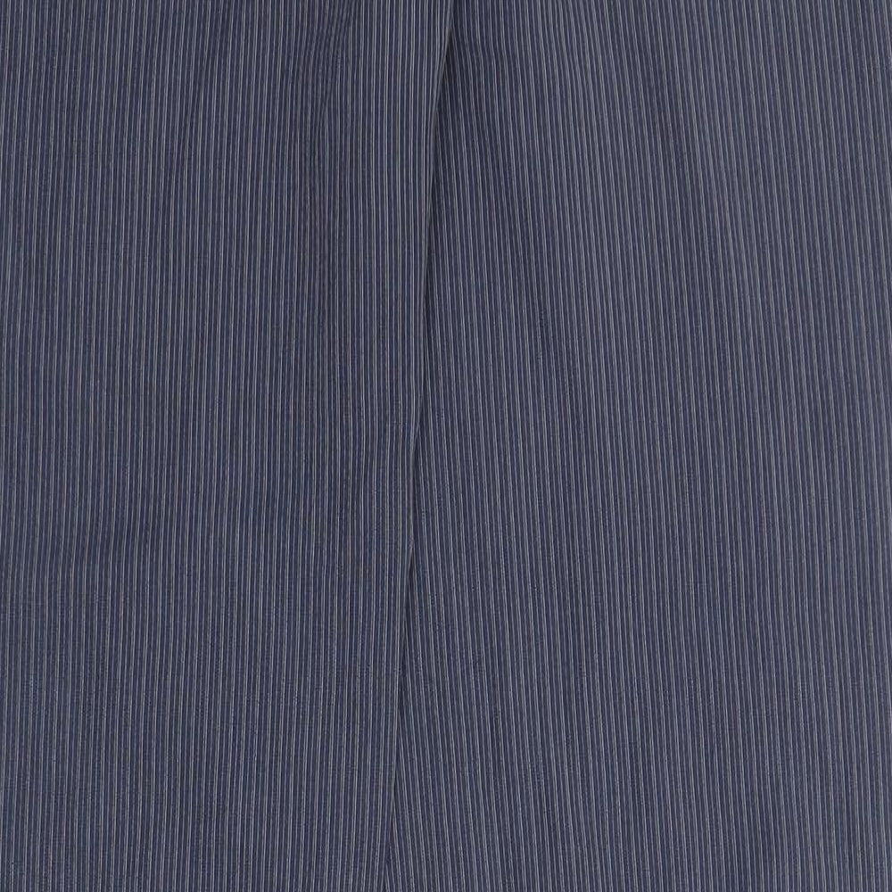 Brand and care label for Etam women’s blue striped trousers, size UK 10, 27-inch leg