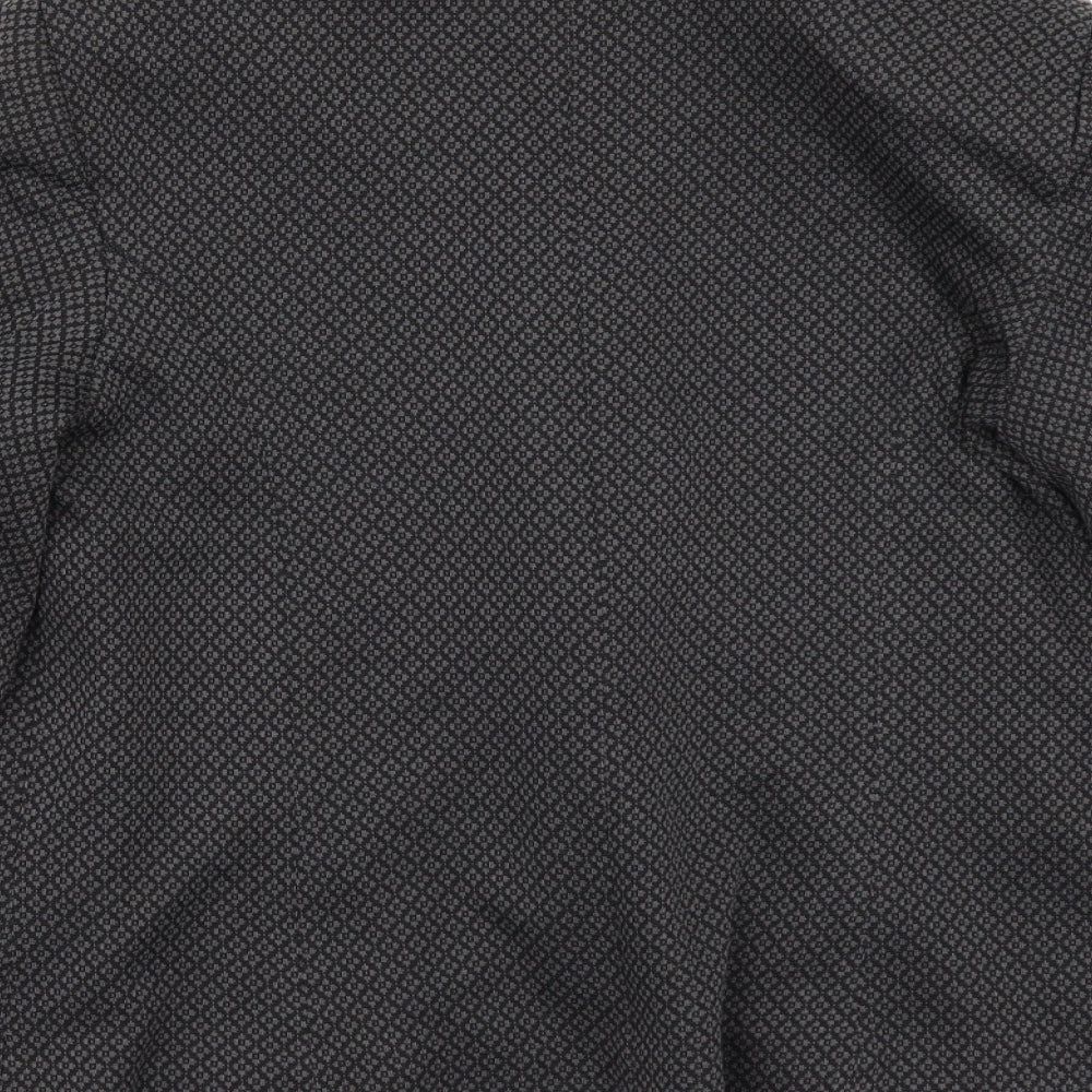 Brand and care label for Primark women’s grey geometric jacket, size UK 14
