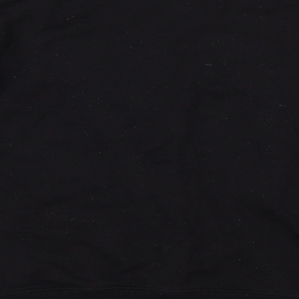 Brand and care label for La Petite Francaise women’s black pullover sweatshirt, size M, - rever