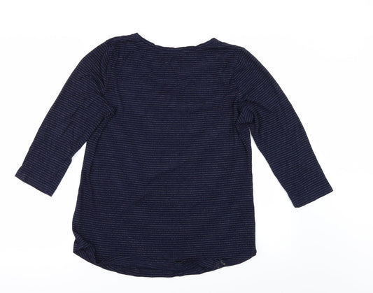 Preworn Womens Blue Striped Basic T-Shirt Size 12