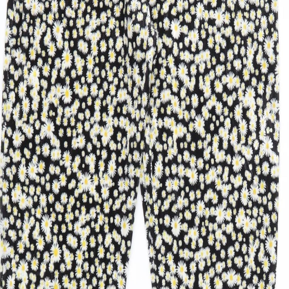 Brand and care label for SSS Sample women’s yellow floral trousers, size UK 26, in, 30-inch leg - daisy print