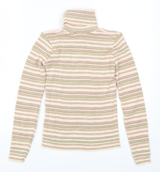 Preworn Girls Beige Striped Pullover Jumper Size 10-11 Years - Pink