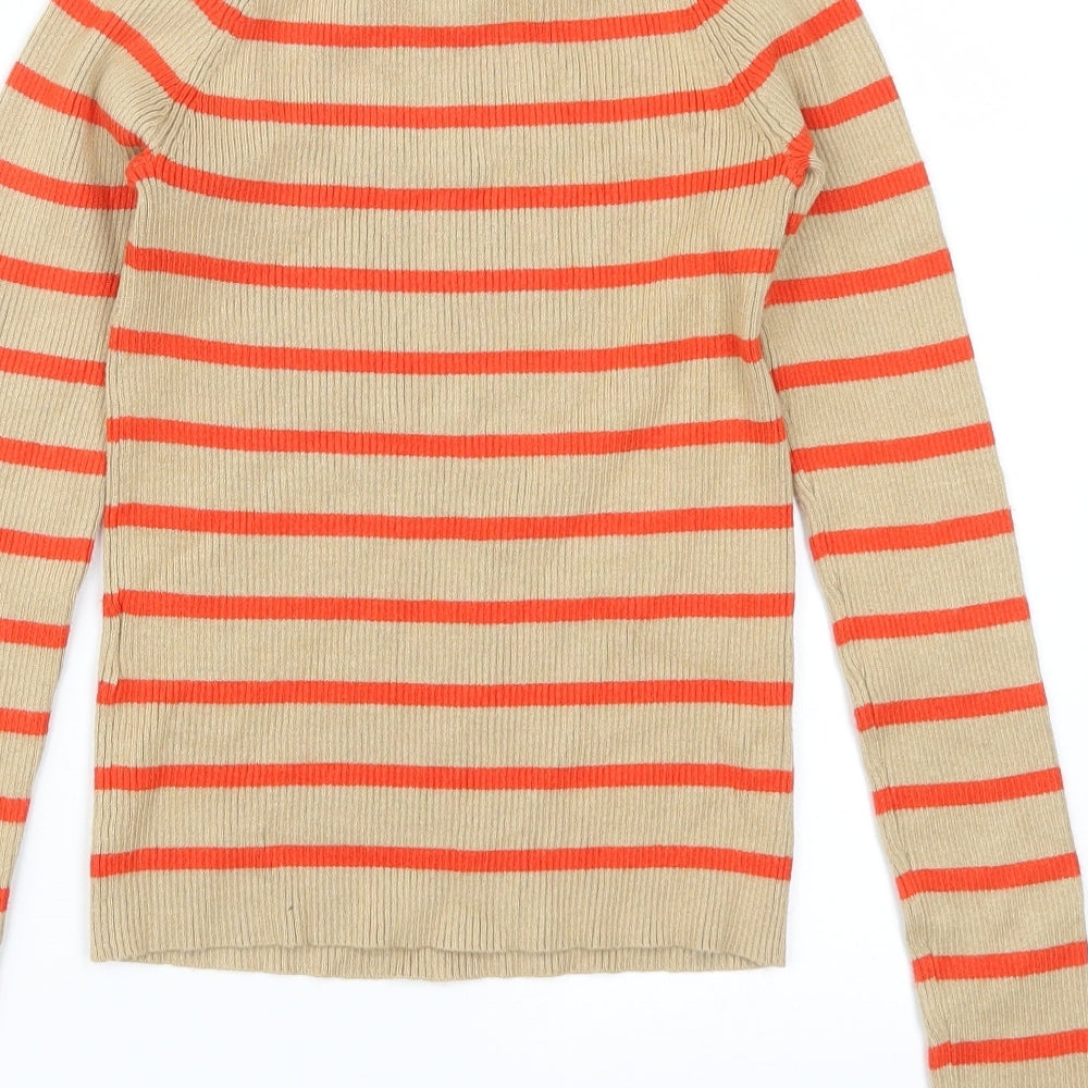 Bikbok Womens Beige Striped Pullover Jumper Size S - Red Stripes