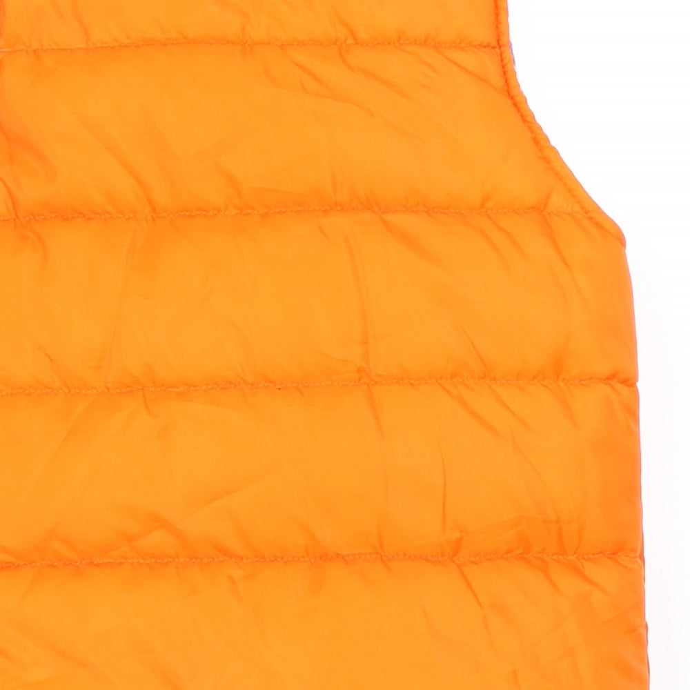 Brand and care label for Pep&Co boys’ orange gilet coat, size 18-24, months