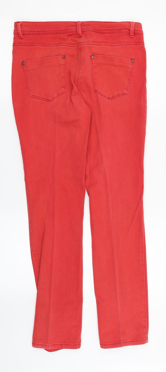 M&Co Womens Red Denim Straight Jeans Size 12 L29 in