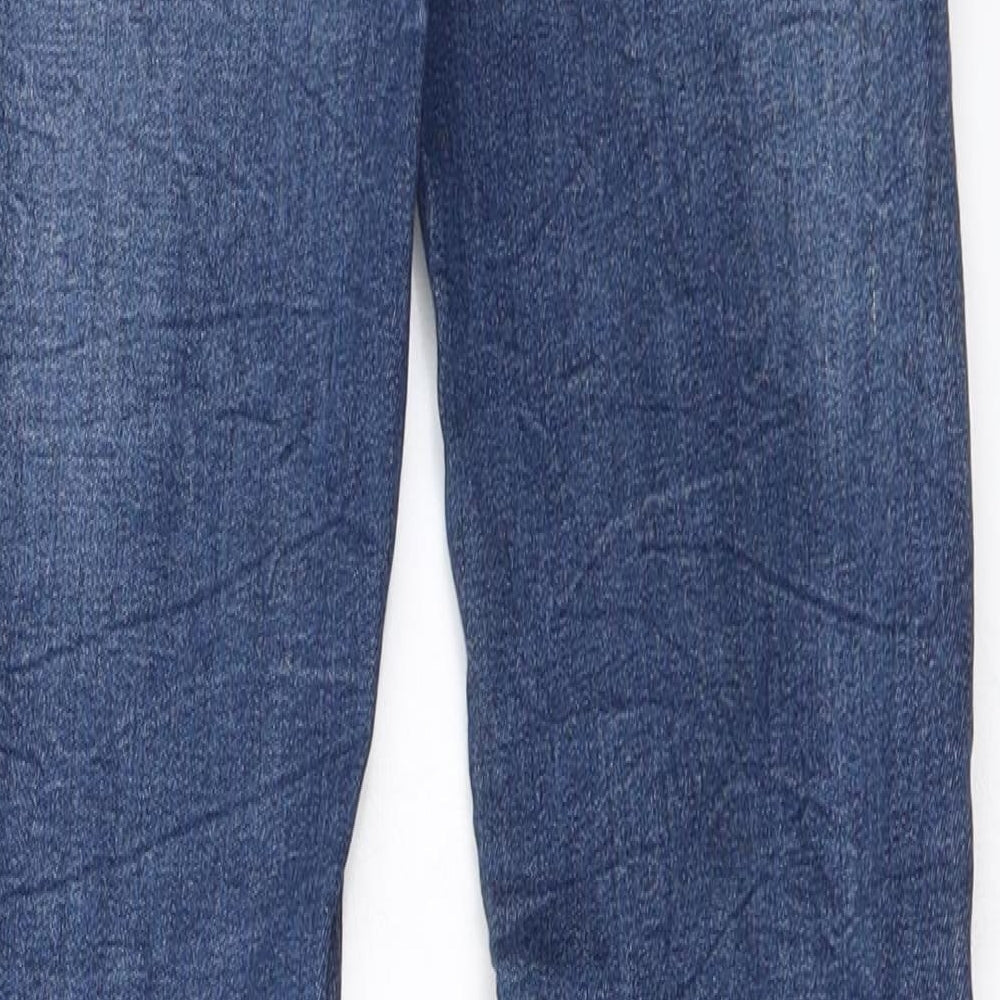 Brand and care label for TRAFALUC women’s blue skinny jeans, size UK 4, 30-inch leg