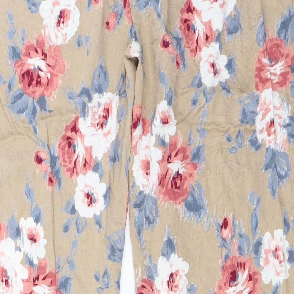Brand and care label for evie women’s brown floral trousers, size UK 14, 27-inch leg