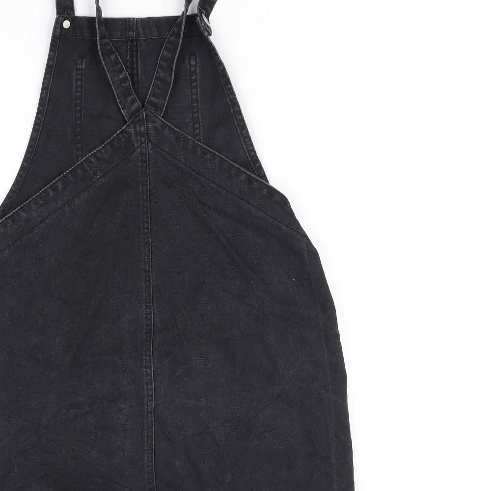 Brand and care label for New Look women’s grey dungaree one-piece, size UK 8