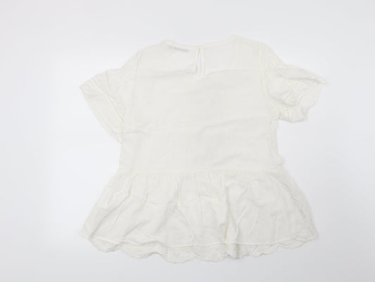 Anany Womens White Floral Basic Blouse Size 12
