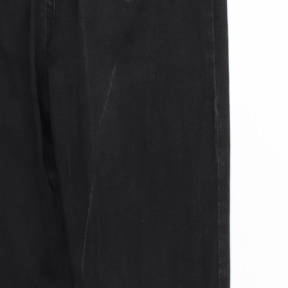 Brand and care label for Denim & Co. women’s black skinny jeans, size UK 34, 27-inch leg