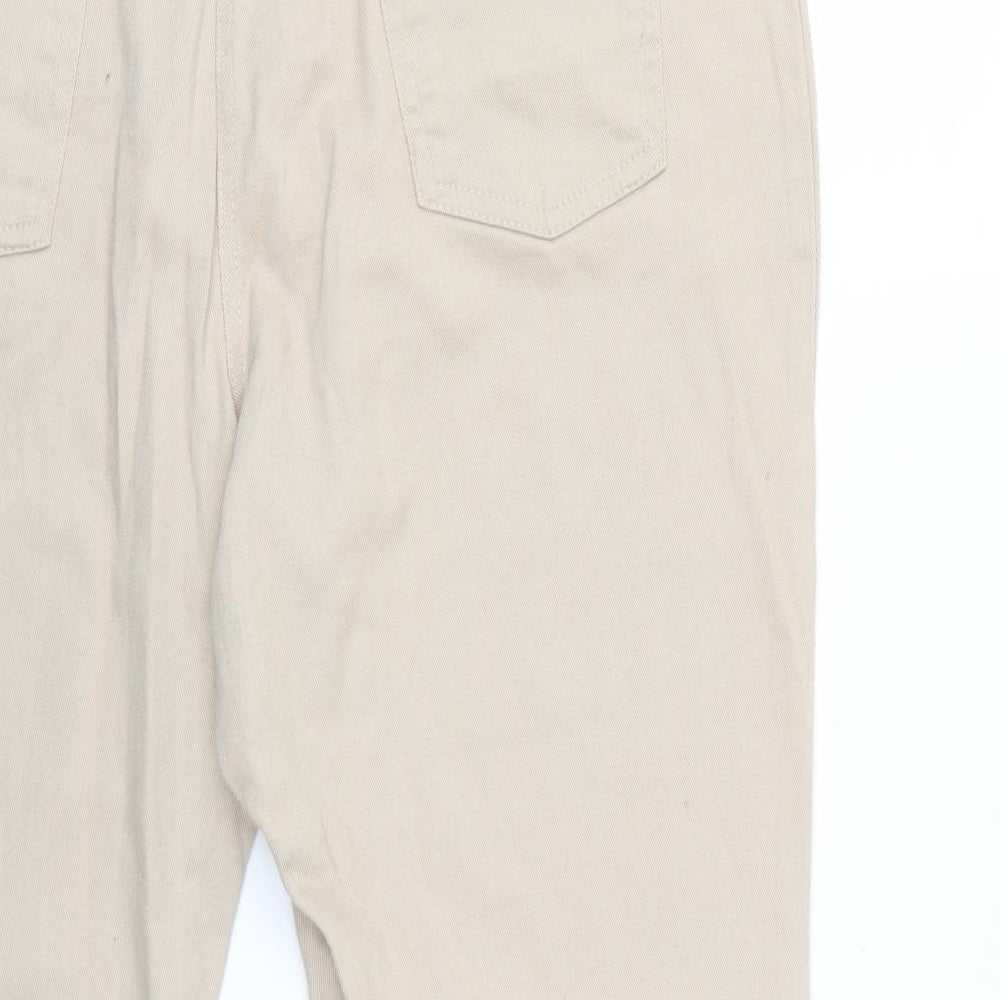 Brand and care label for Union Blues women’s beige trousers, size UK 38, 26-inch leg