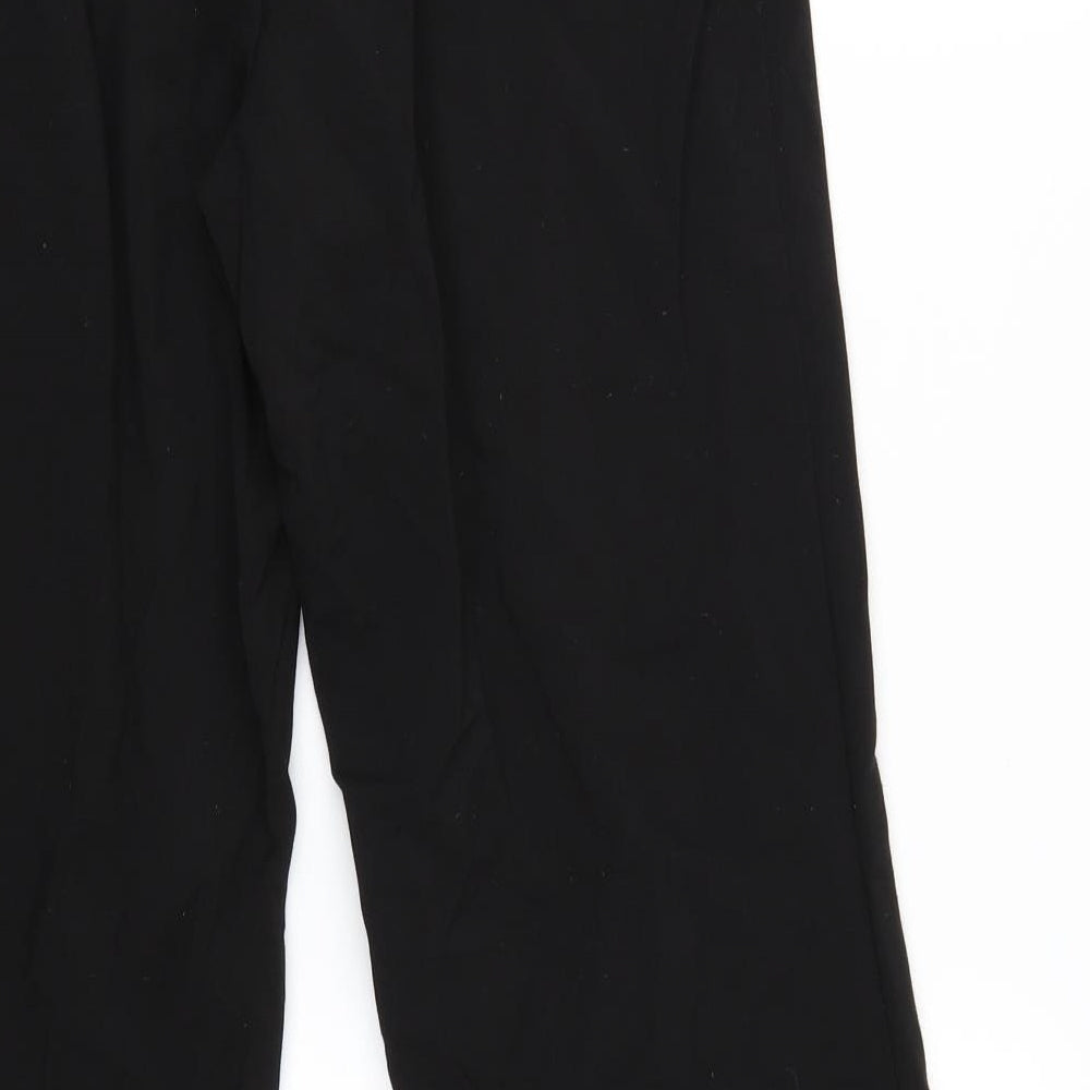 Brand and care label for Debenhams women’s black trousers, size UK 10, 27-inch leg