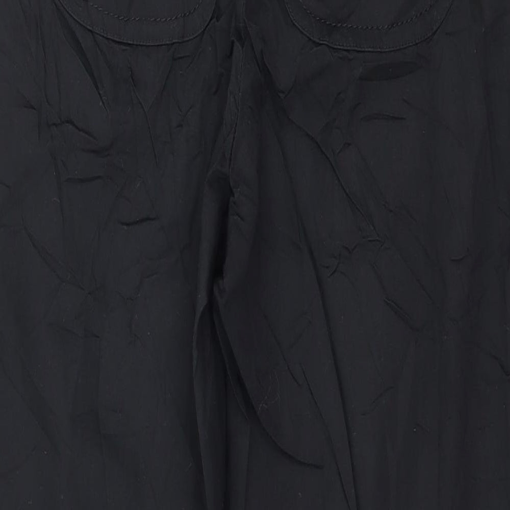 Brand and care label for Preworn women’s black trousers, size UK 32, in, 25-inch leg