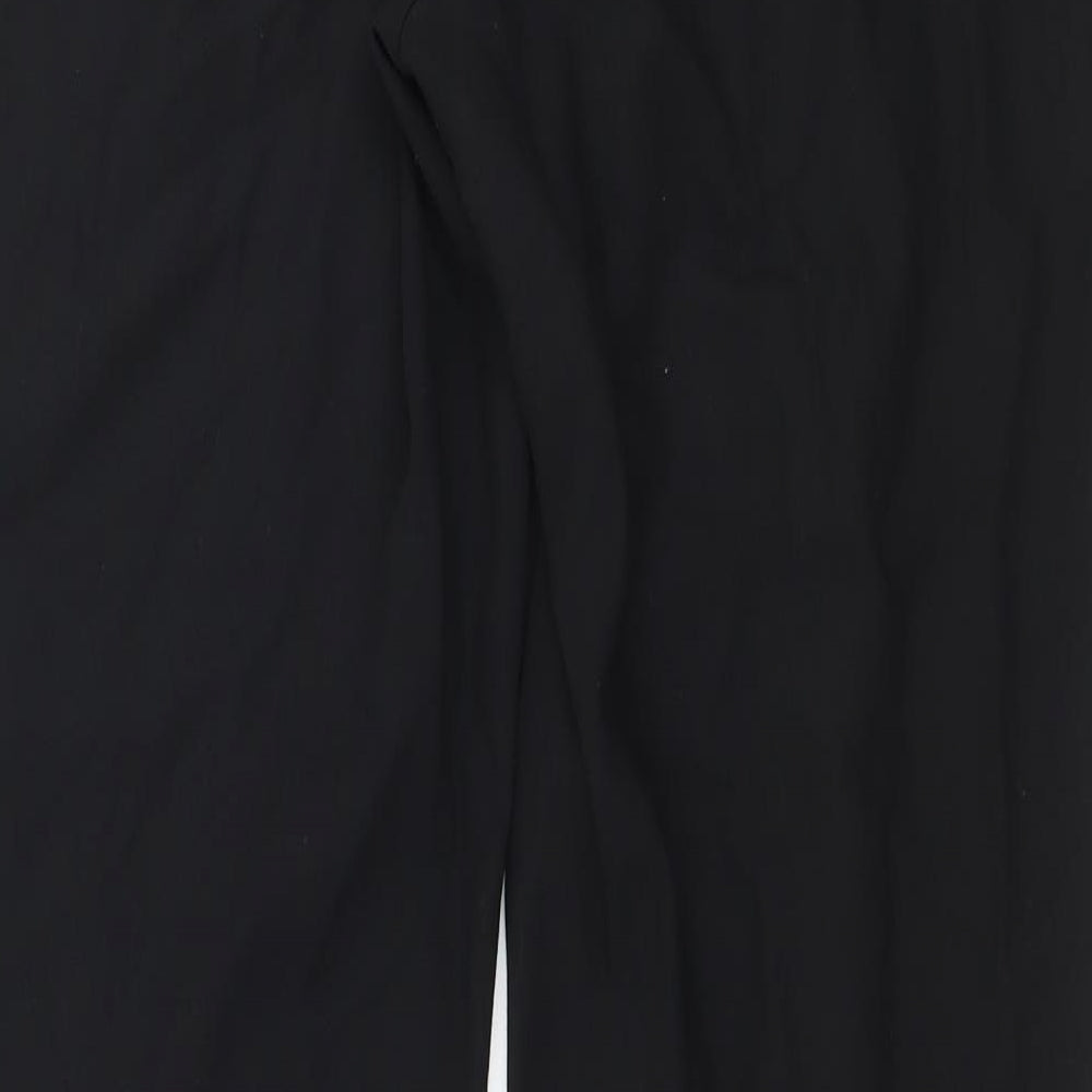 Brand and care label for Marks & Spencer women’s black striped trousers, size UK 8, 30-inch leg