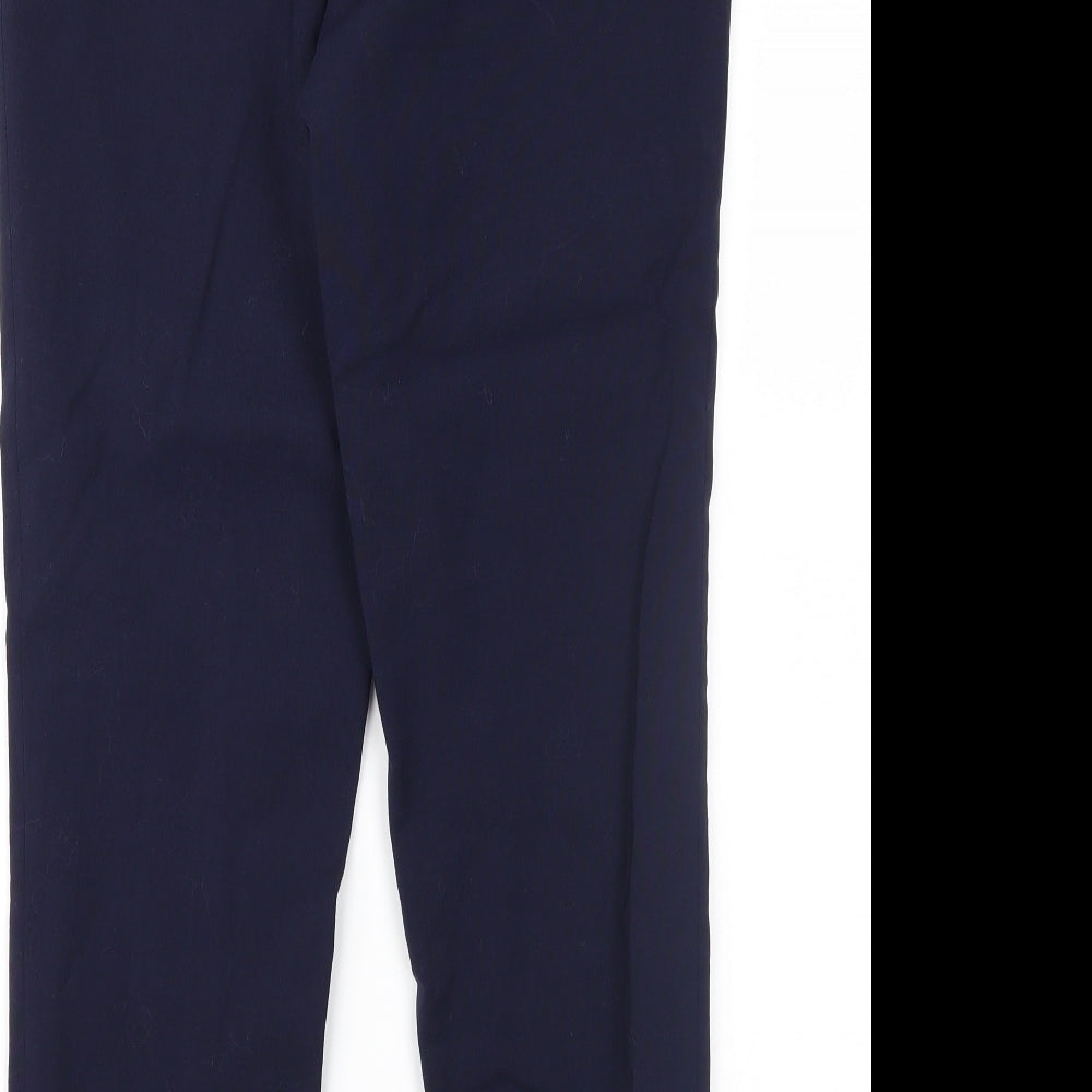 Brand and care label for Preworn women’s blue trousers, size UK 12, 28-inch leg