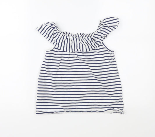 NEXT Girls White Striped Jersey Basic Blouse Size 9 Years
