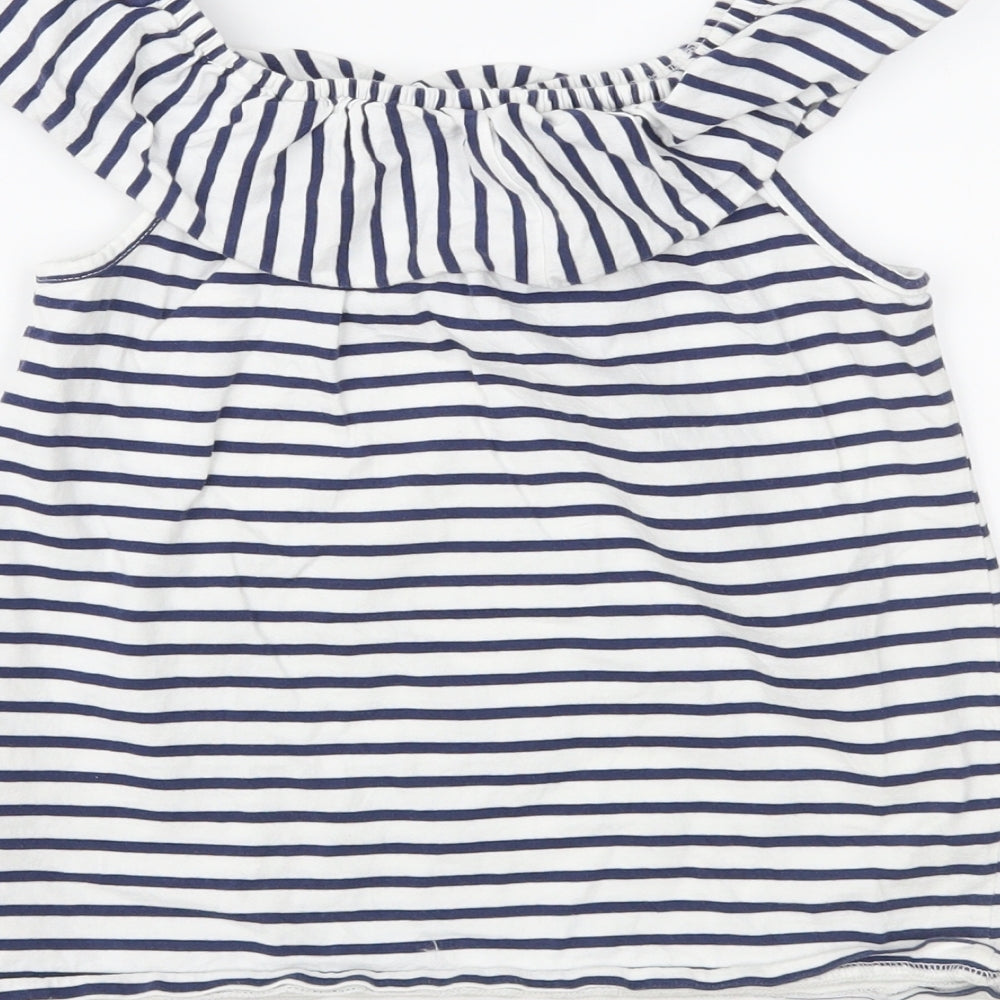 Brand and care label for Next girls’ white striped jersey basic blouse, size 9, years