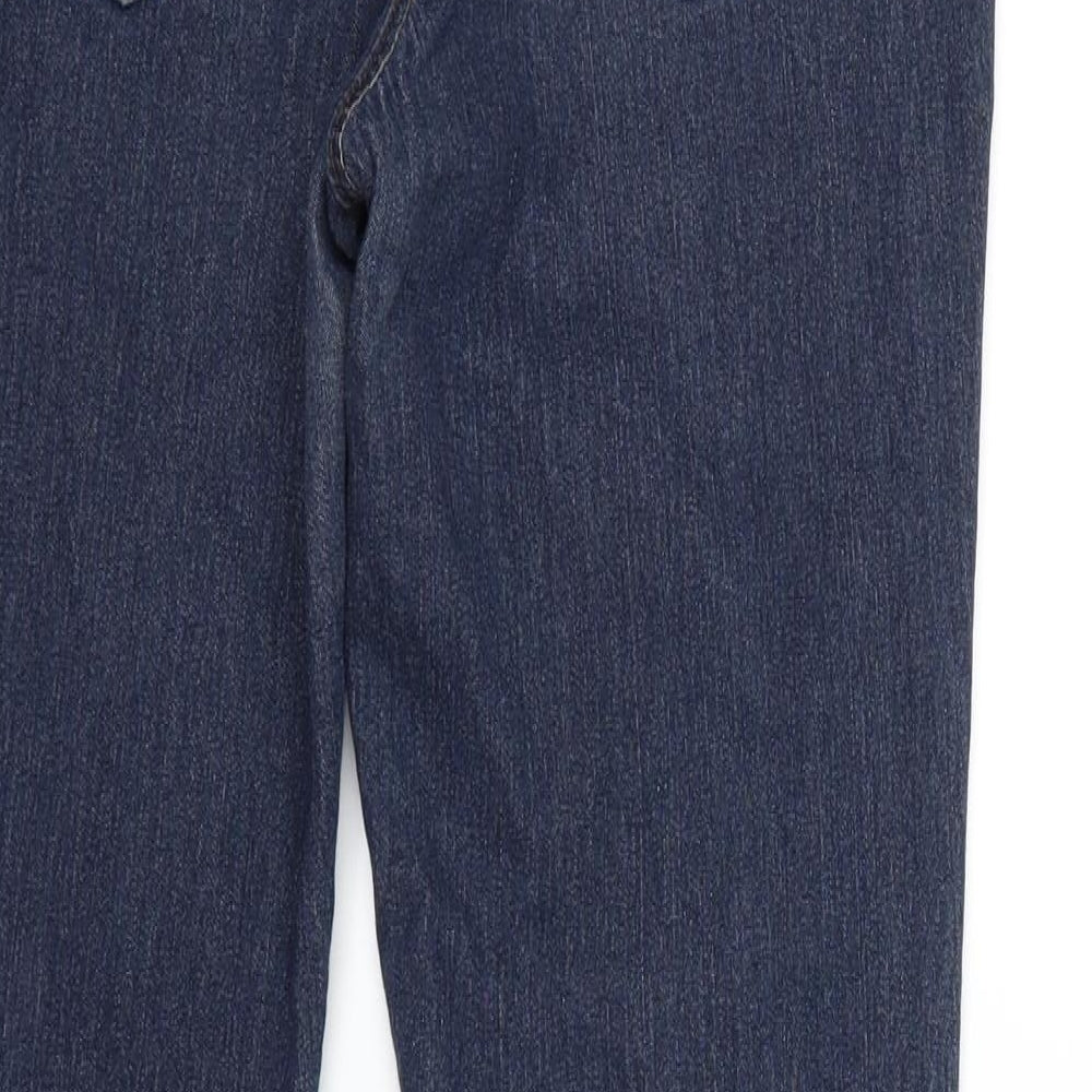 Brand and care label for Avenue women’s blue denim skinny jeans, size UK 12, 27-inch leg