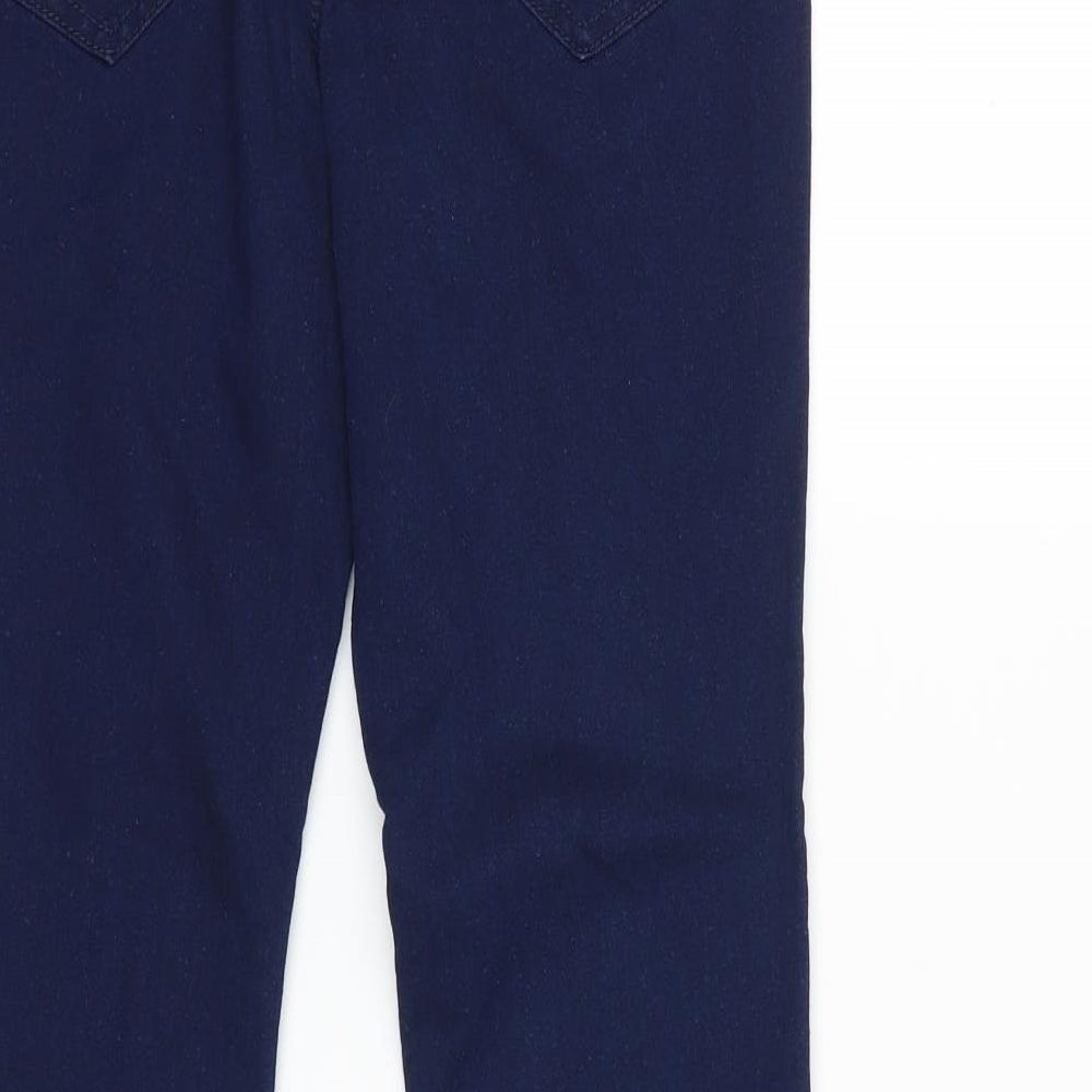 Brand and care label for B.YOU women’s blue denim skinny jeans, size UK 8, 28-inch leg