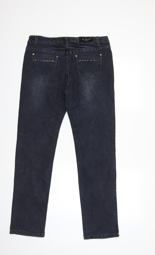X-MAX Womens Blue Denim Straight Jeans Size 32 in L31 in