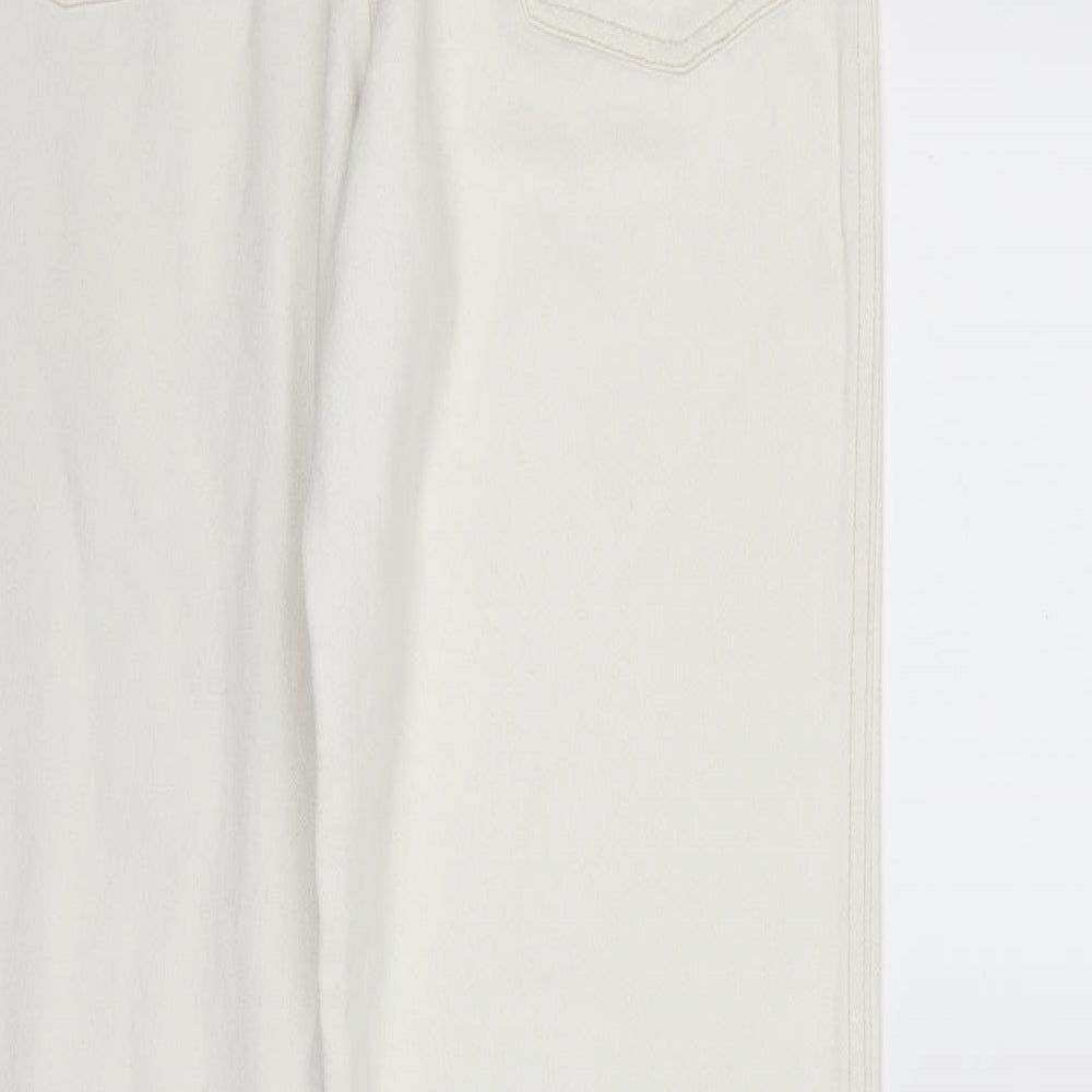 Brand and care label for finest clothing women’s white denim mom jeans, size UK 28, in, 30-inch leg