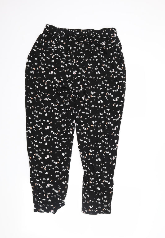ICHI Womens Black Floral Trousers Size 10 L23 in