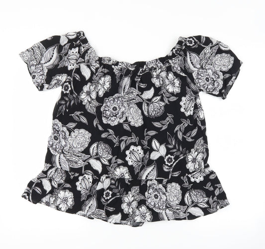Papaya Womens Black Floral Basic T-Shirt Size 12