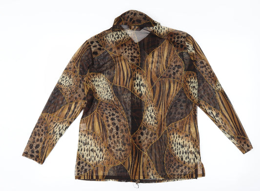 Donna Bella Womens Brown Animal Print Basic Button-Up Size L