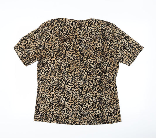 Frazier Lawrence Womens Brown Animal Print Basic T-Shirt Size L
