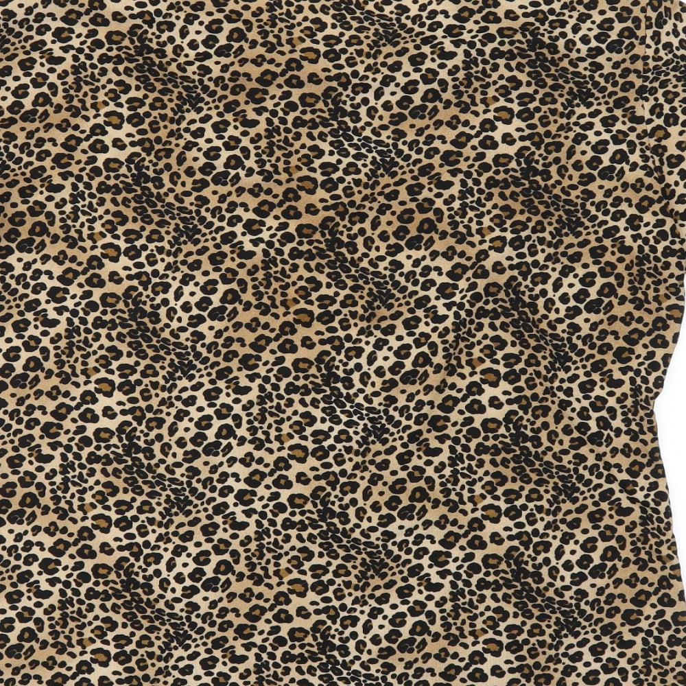 Frazier Lawrence Womens Brown Animal Print Basic T-Shirt Size L