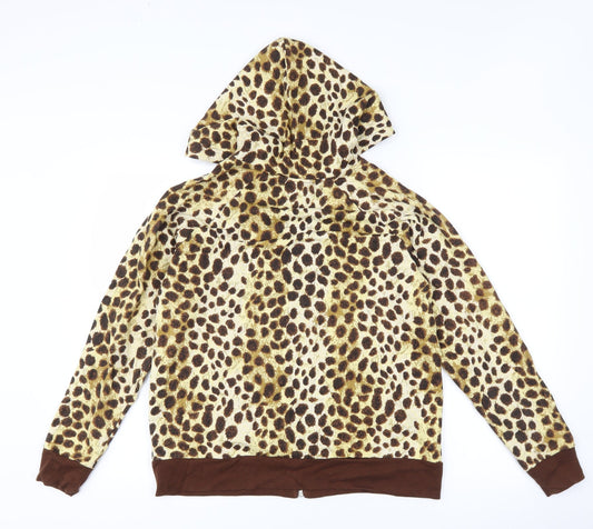 Onque Casuals Womens Brown Animal Print Full Zip Hoodie Size M
