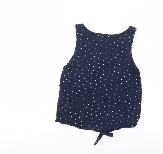 H&M Girls Blue Polka Dot Basic Tank Size 9-10 Years - Tie Front