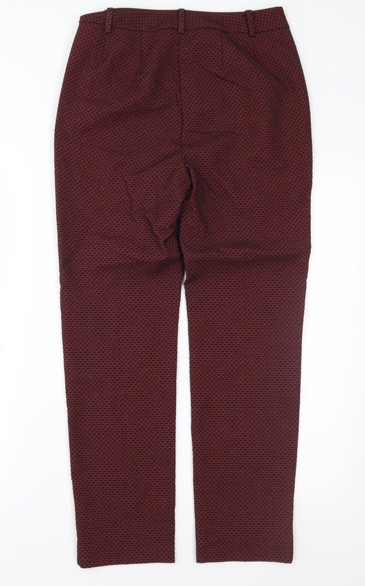 Marks and Spencer Womens Red Geometric Trousers Size 8 L28 in