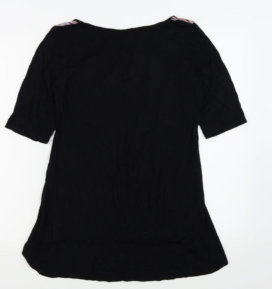 Preworn Womens Black Floral Basic T-Shirt Size 14