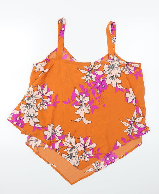 W Womens Orange Floral Basic Blouse Size L