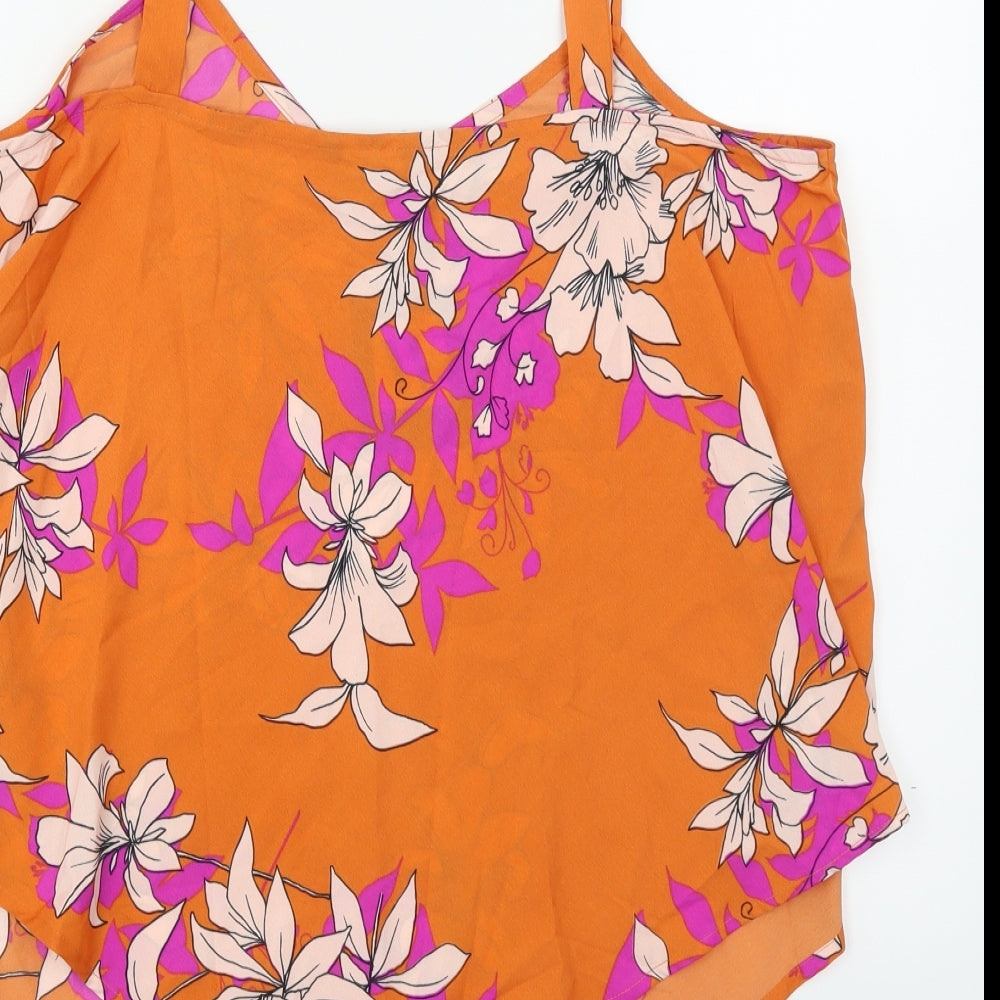 W Womens Orange Floral Basic Blouse Size L