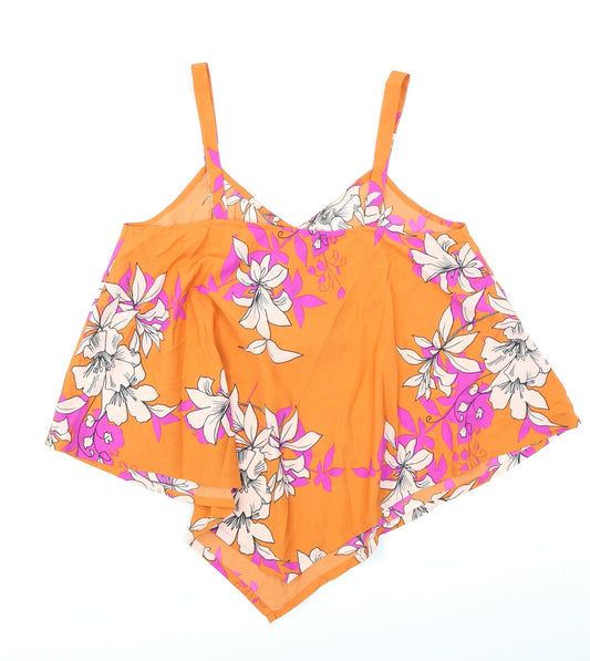 W Womens Orange Floral Basic Blouse Size S